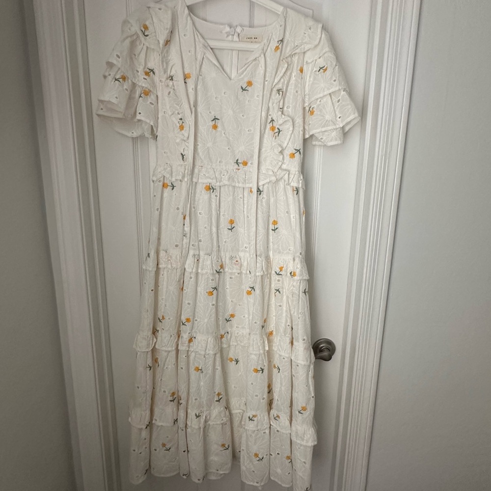 NWT Just Me White Ruffled Midi Sundress